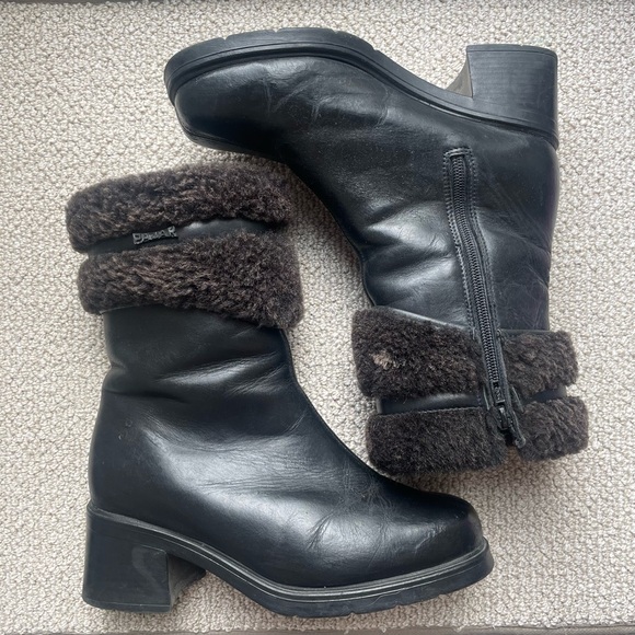 Pajar Shearling Leather with Sherpa Black Brown Winter Boots Heels Size 38 / 7.5 - Picture 2 of 9